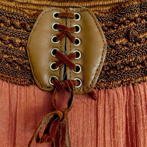 POETRY BOHO STYLE Drop Waist Rusty Orange Belted Maxi Skirt Women’s Size Large - Picture 9 of 13